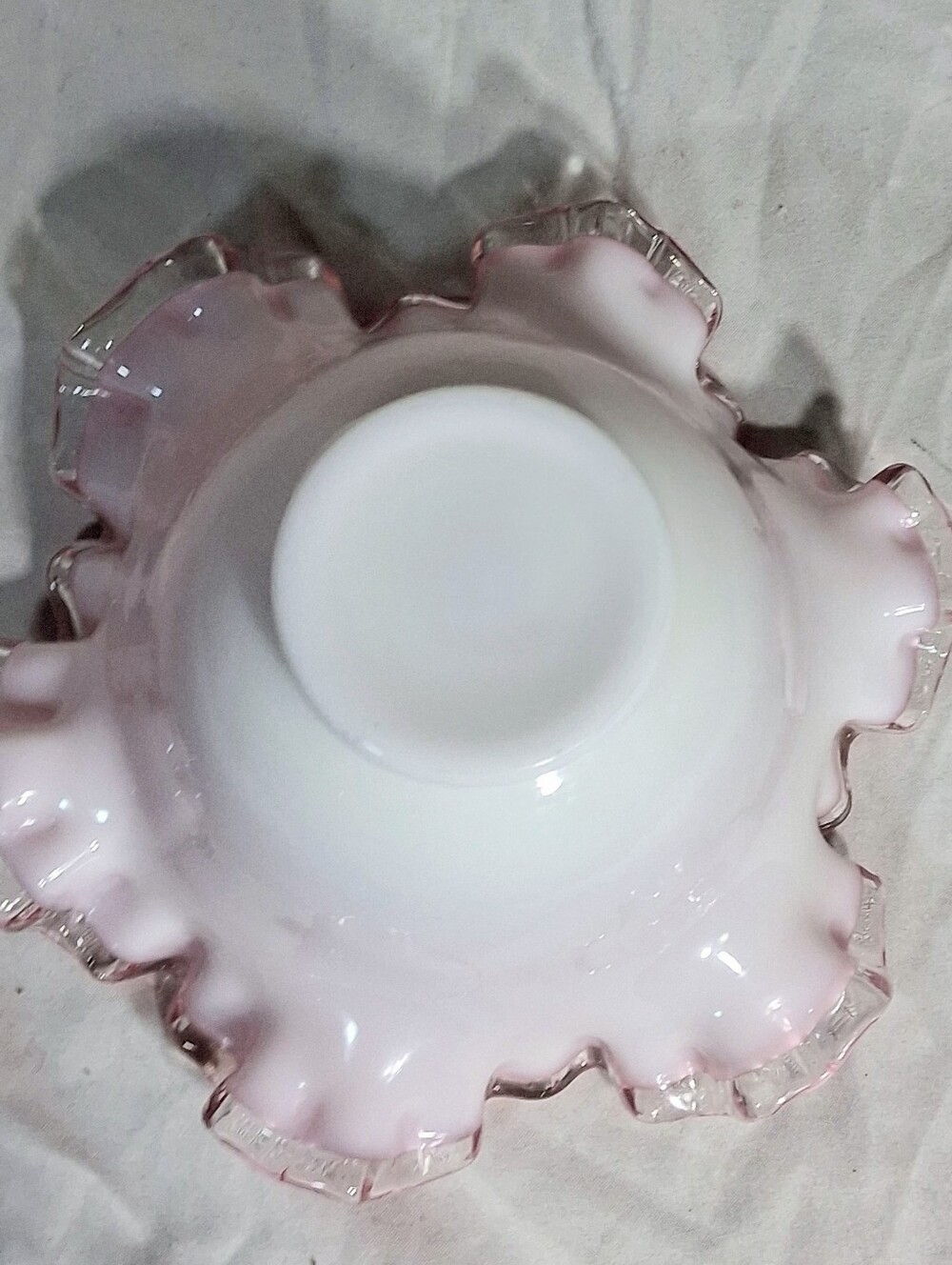 Fenton 1950's Glass Collectible Pink Silver Crest Artsy 7" Ruffled Bowl - Picture 2 of 10